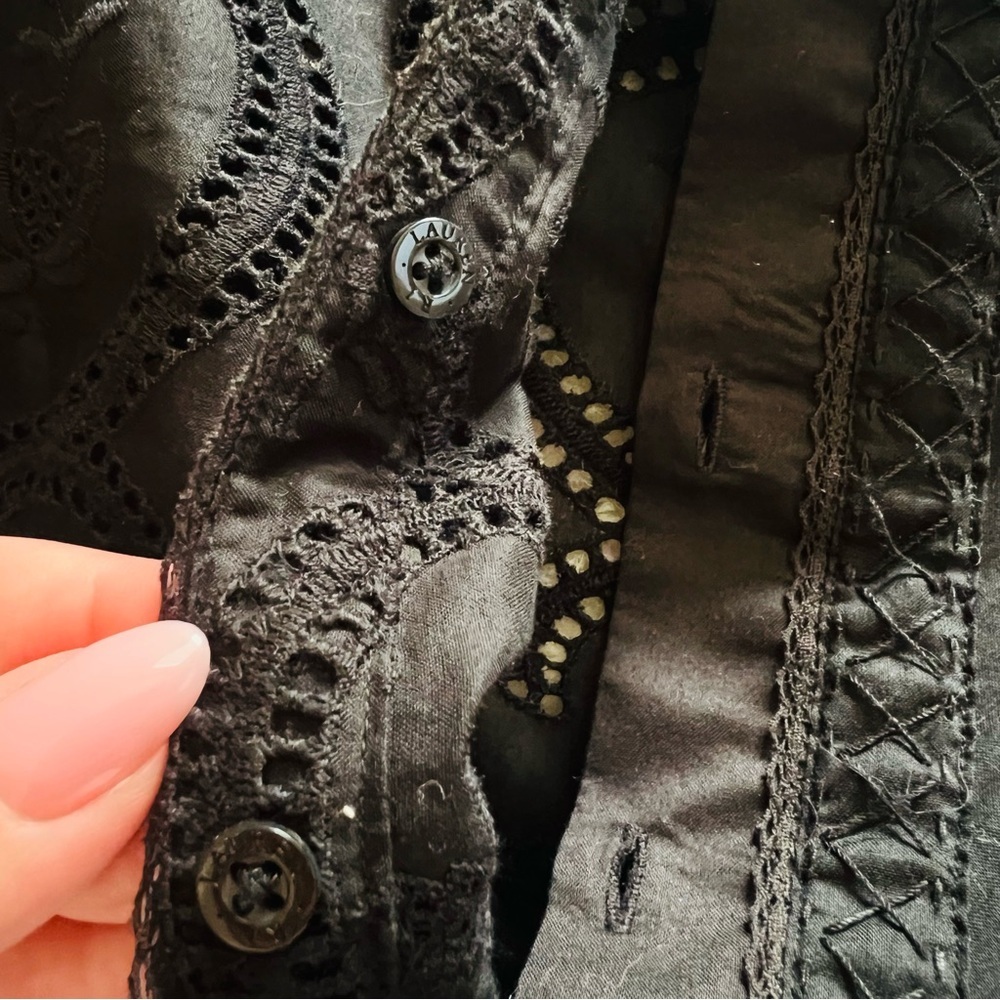 Lauren Ralph Lauren Black Cotton Eyelet Embroidered Sleeveless Top - Picture 5 of 6